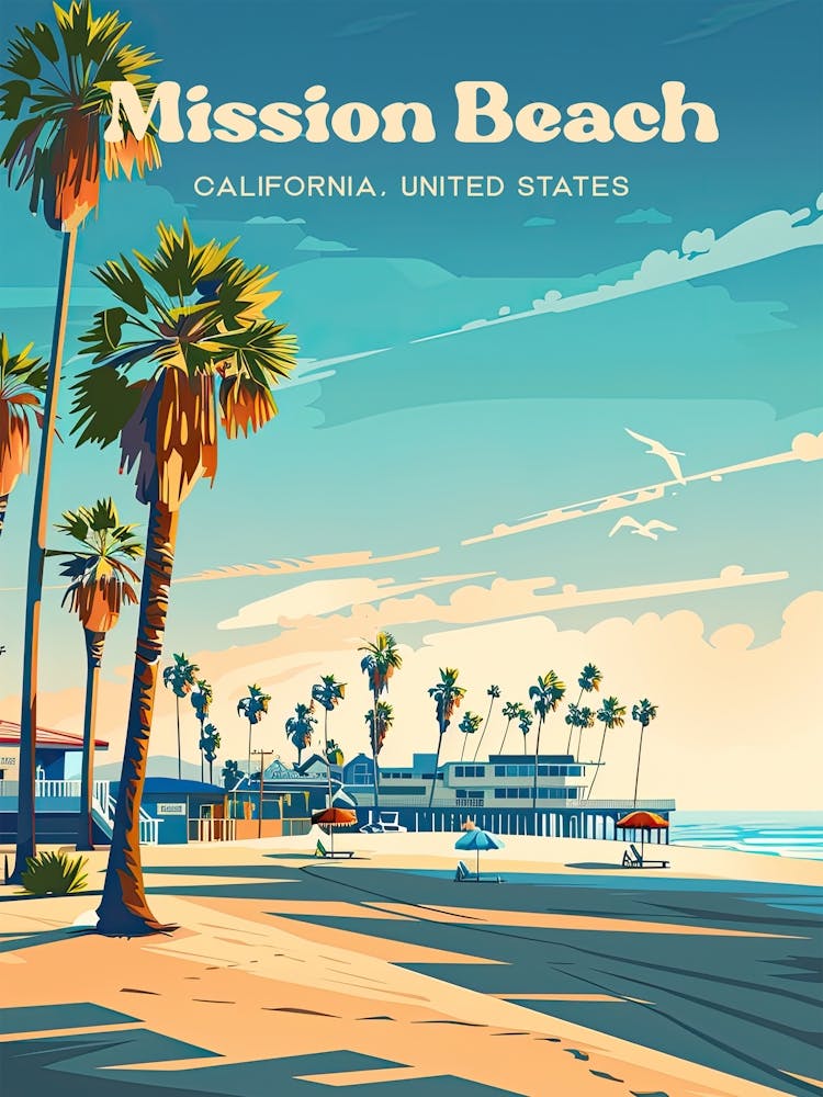 Mission Beach Kalifornien Sommer Reise Illustration