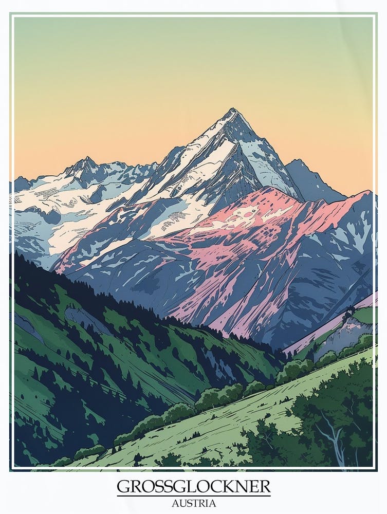 Grossglockner Austria Color Line Drawing 8 Poster