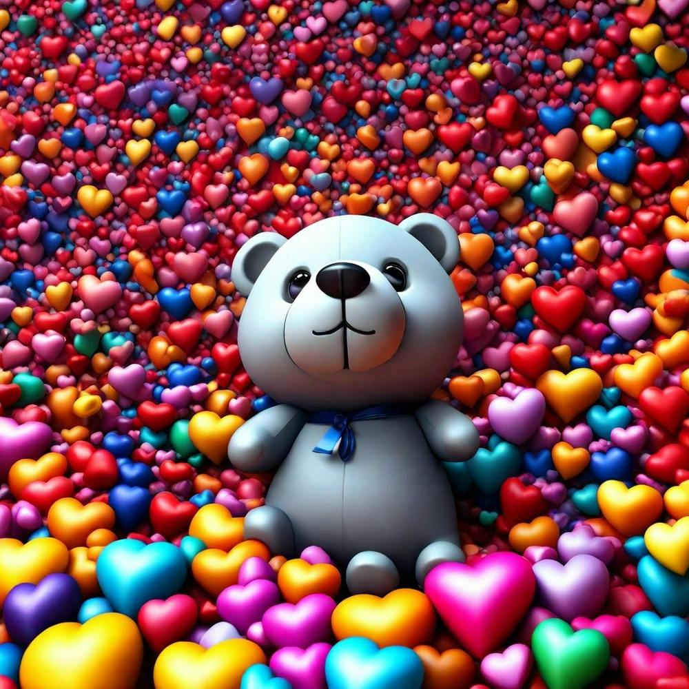 Bear in a pool of hearts