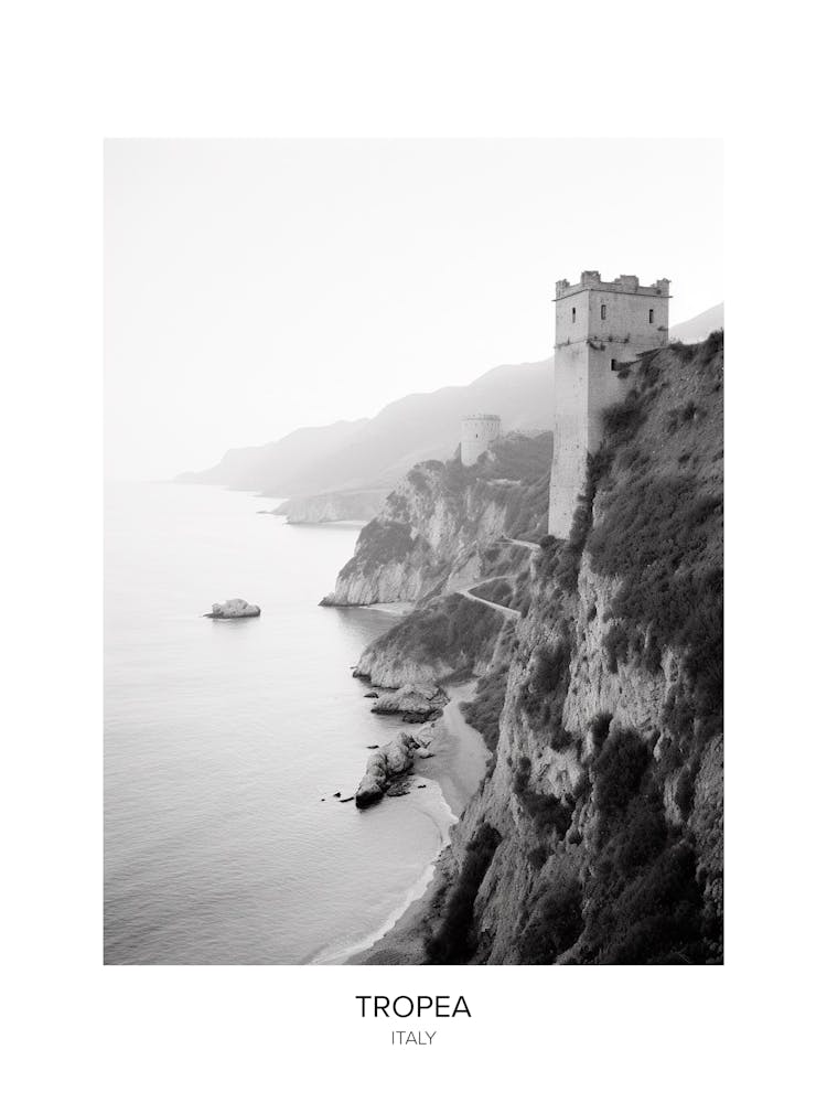 Poster Of Tropea, Italy, Black And White Photo 1