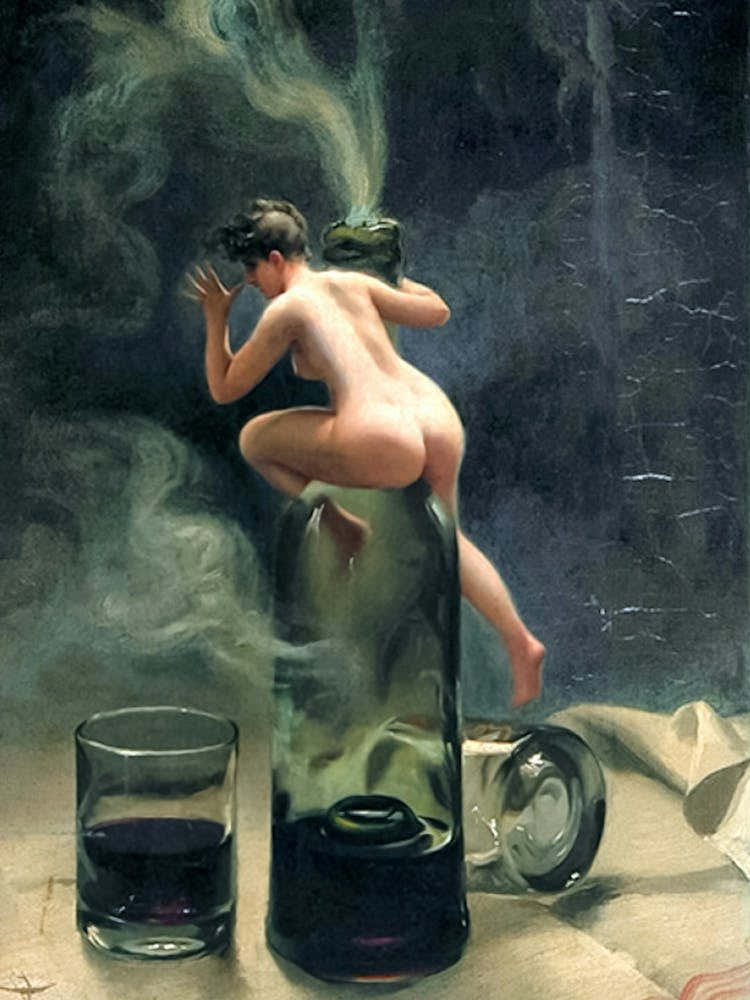 Le Vin Ginguet - Famous Cover Painting by Luis Ricardo Falero, Nude Witchy Sprite Fairy Pagan Gothic Cool 1
