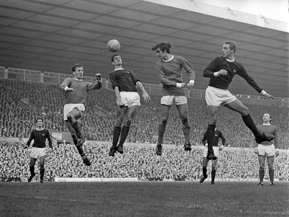 Pat Crerand, Frank Mclinktock, George Best And John Radford, Manchester United v Arsenal 1967