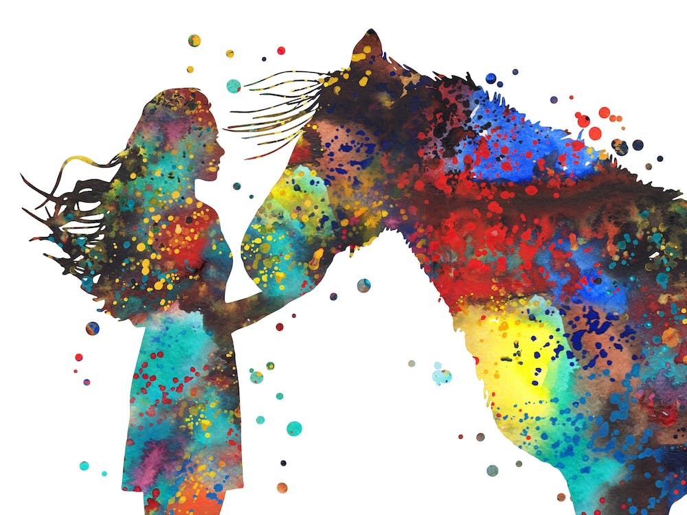 Girl And Horse Watercolor
