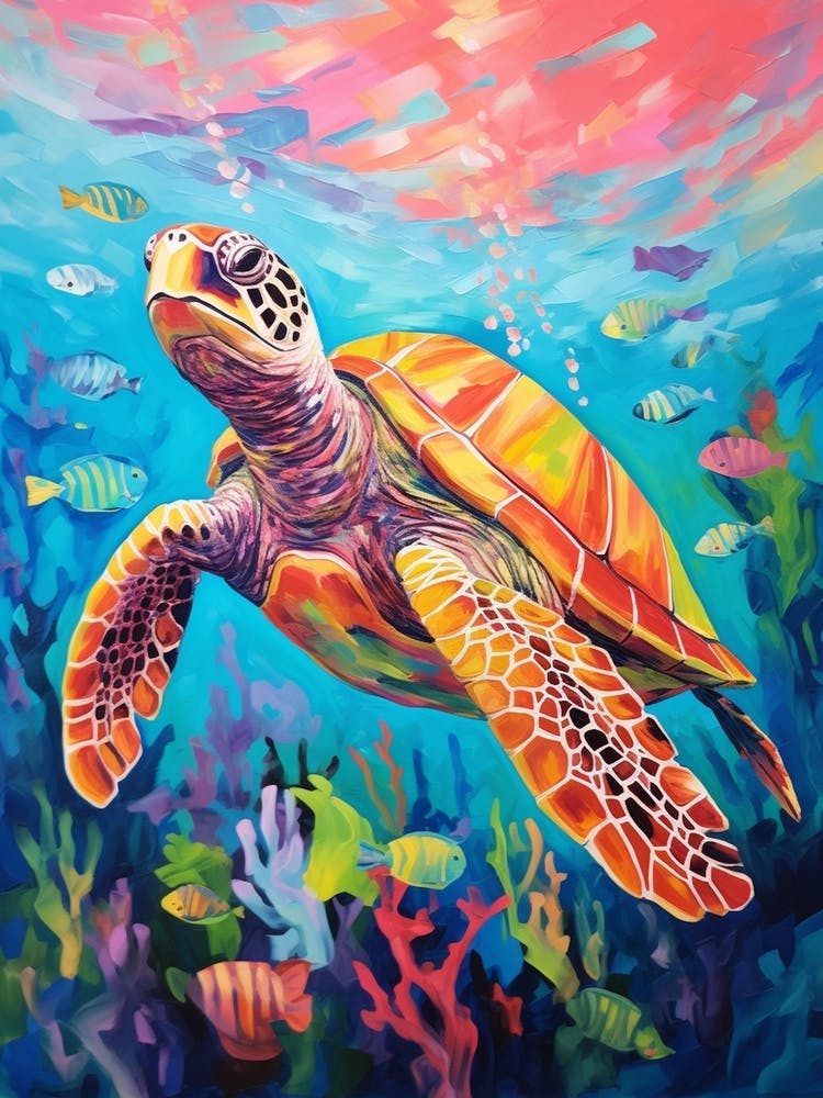 Brushstroke Sea Turtle In Ocean 2