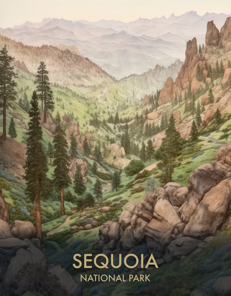 Sequoia National Park Watercolour Vintage Travel Poster 2