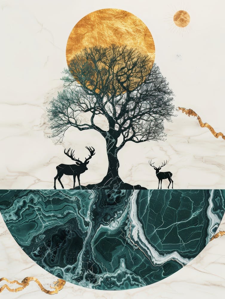 Deer And Tree Canvas Print