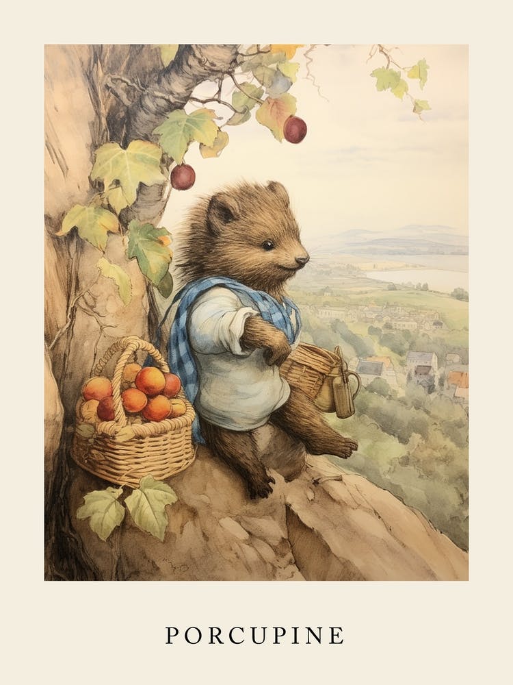 Inspiré de Beatrix Potter Aquarelle Animalière Porc-épic 5