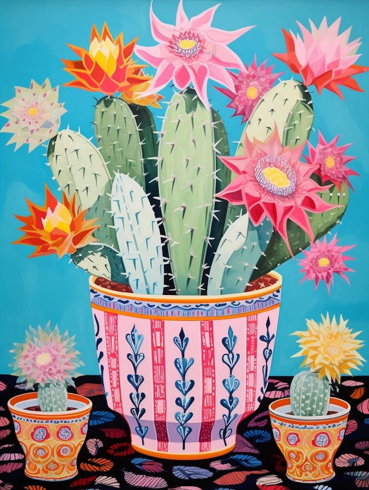 Peinture Cactus Nature Morte Maximaliste Cactus Couronne D'Épines