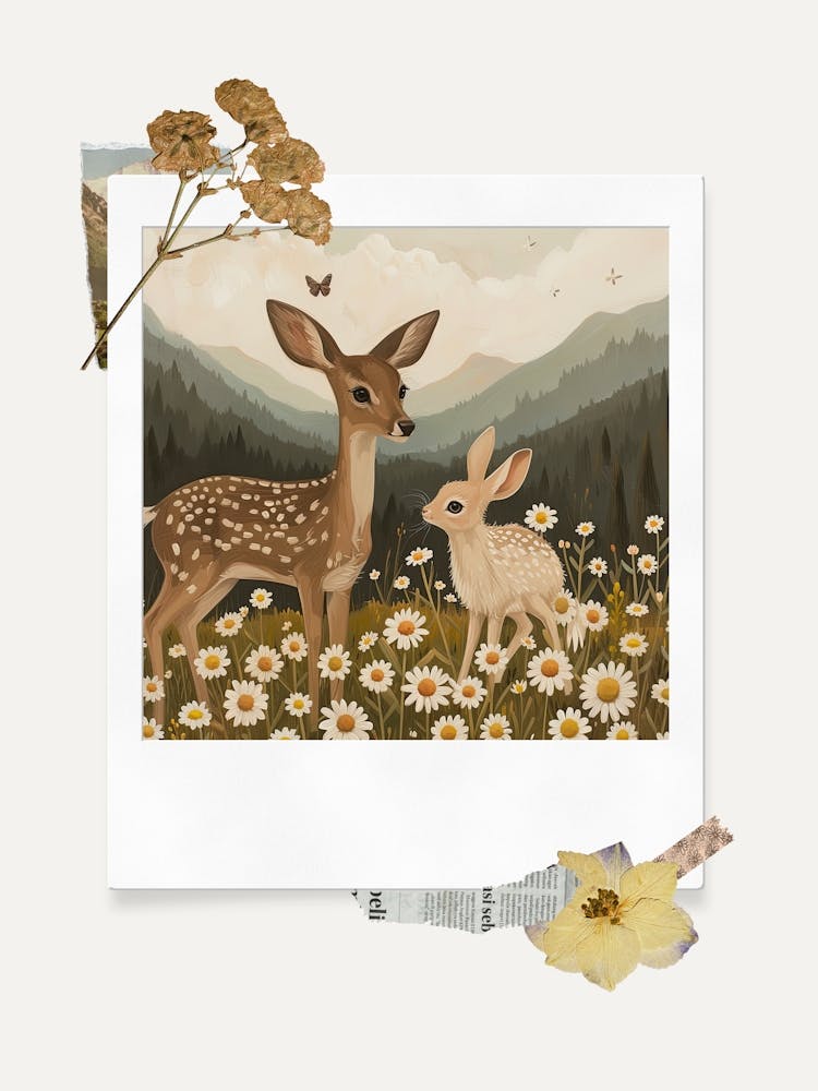 Scrapbook Deer And Bunnies Fairycore Painting 1