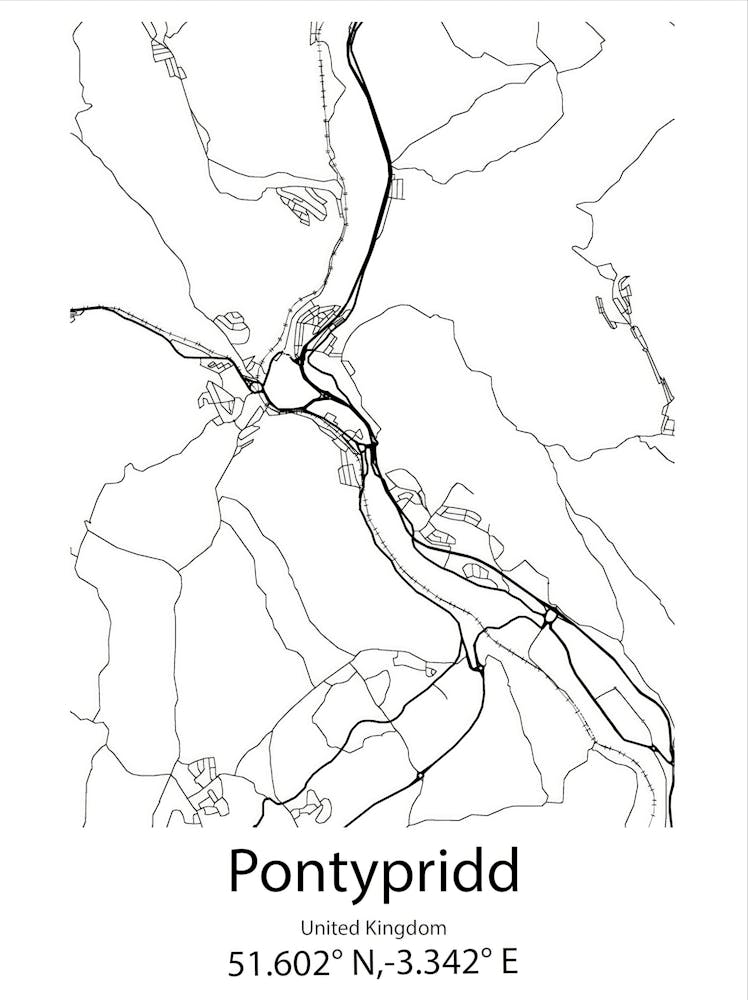 Pontypridd,United Kingdom Minimalist Map