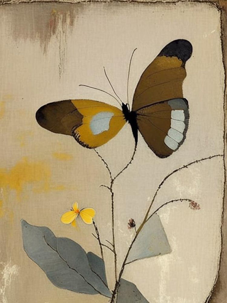 Butterfly And 1, Flowers Symbol Abstract Painting