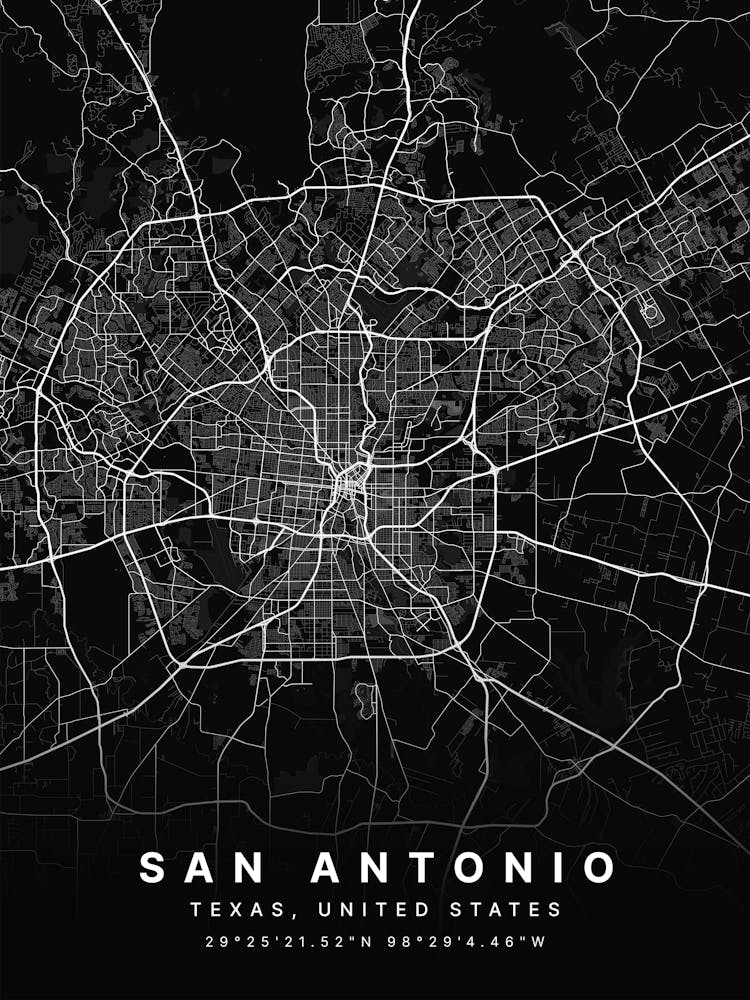 San Antonio Texas USA Black Map
