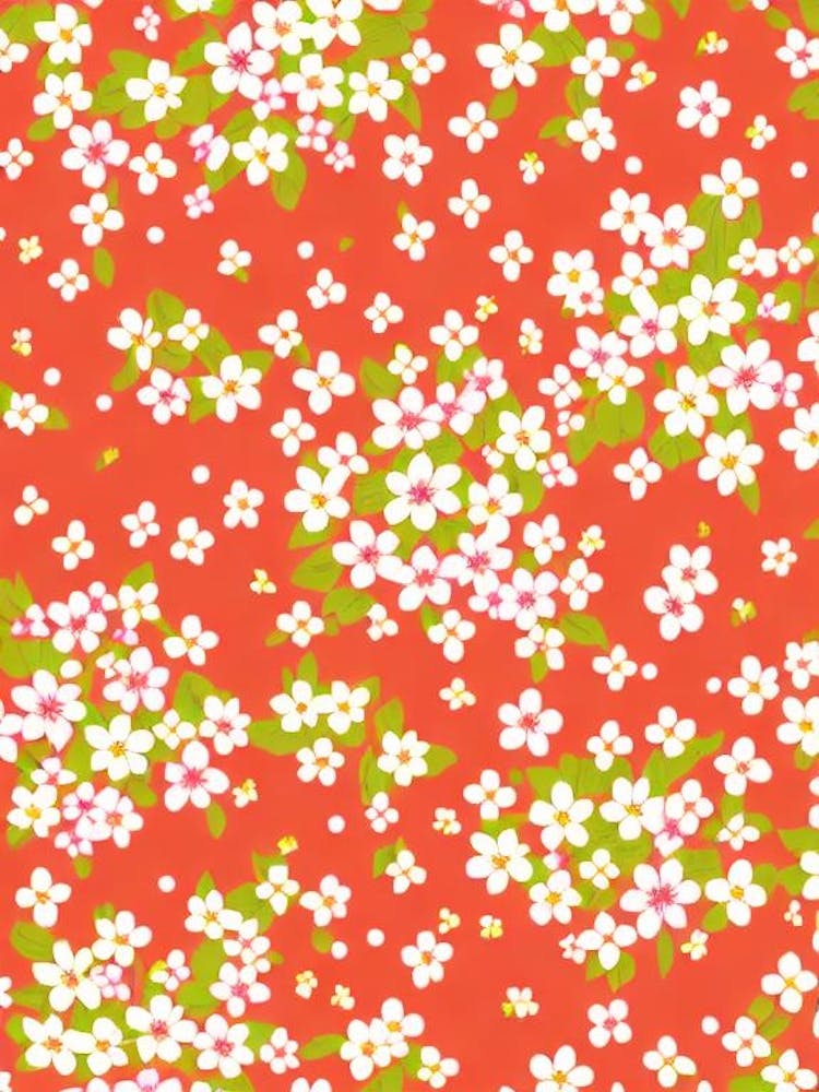 Cherry Blossom Floral Print Warm Tones 2 Flower