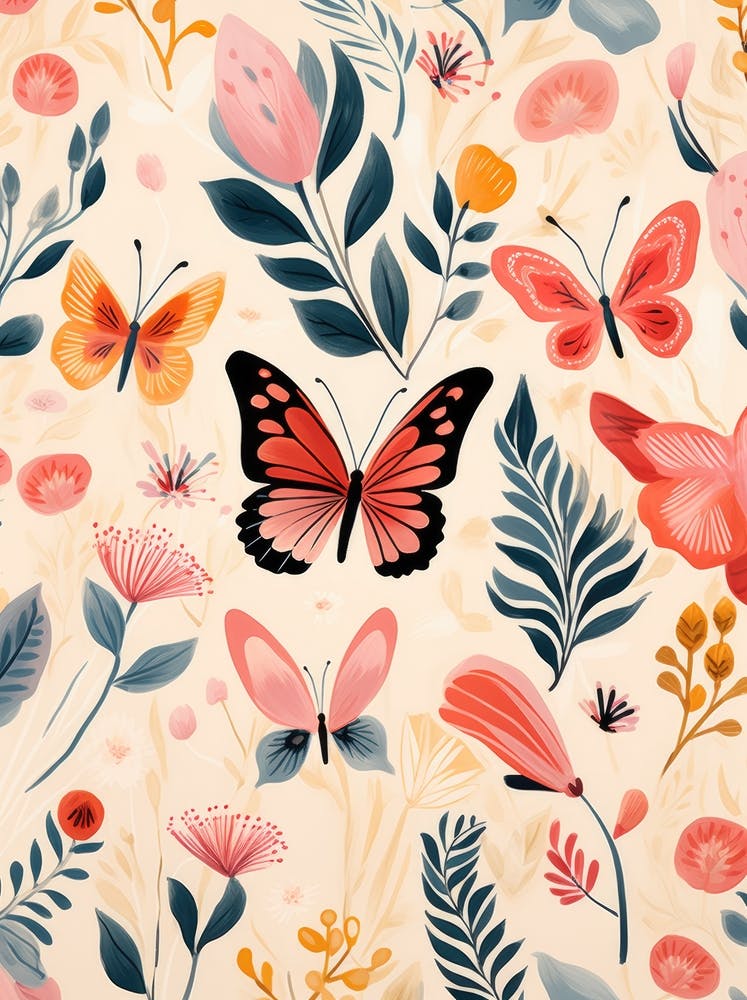 Seamless Pattern With Flowers And Butterflies