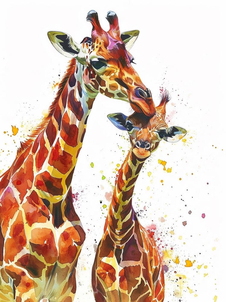 Giraffe & Calf Water Colour Style 1