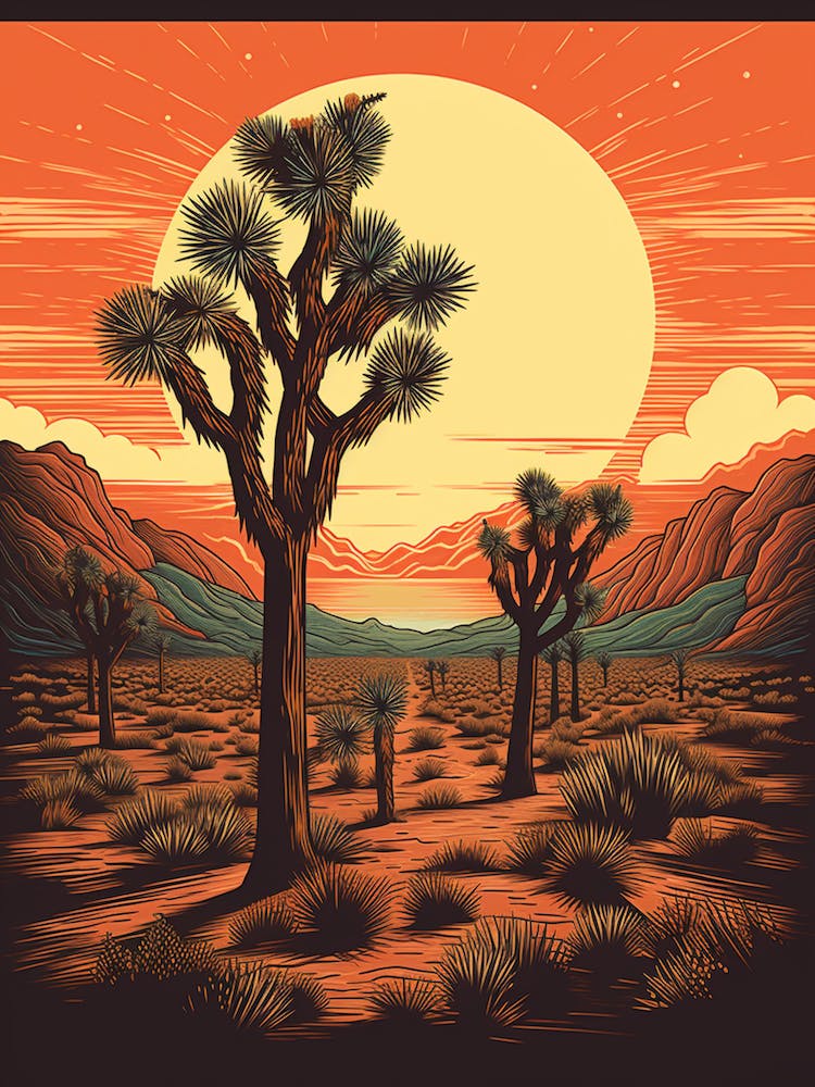  Retro Illustration Of A Joshua Trees At Dusk In Desert 3