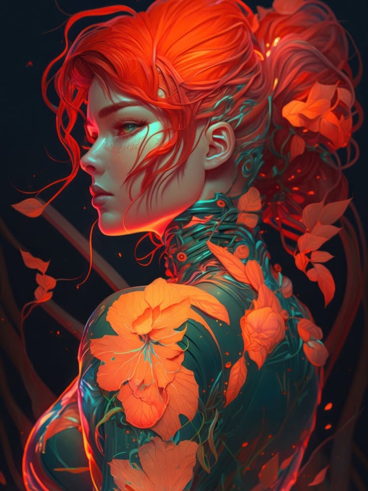 Girl With Red Hair and Flower Tattoos
