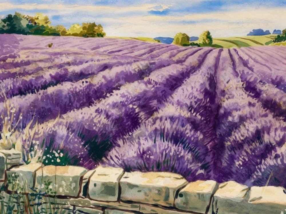 Watercolor Lavender Fields - Landscape
