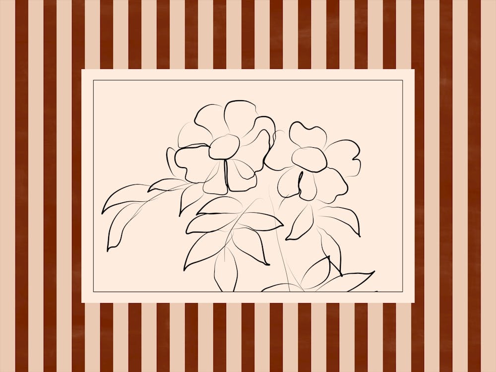 Flowers On Striped Burgundy Background No.2