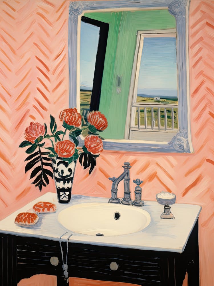 Bathroom Vanity Painting With A Carnation Bouquet 2