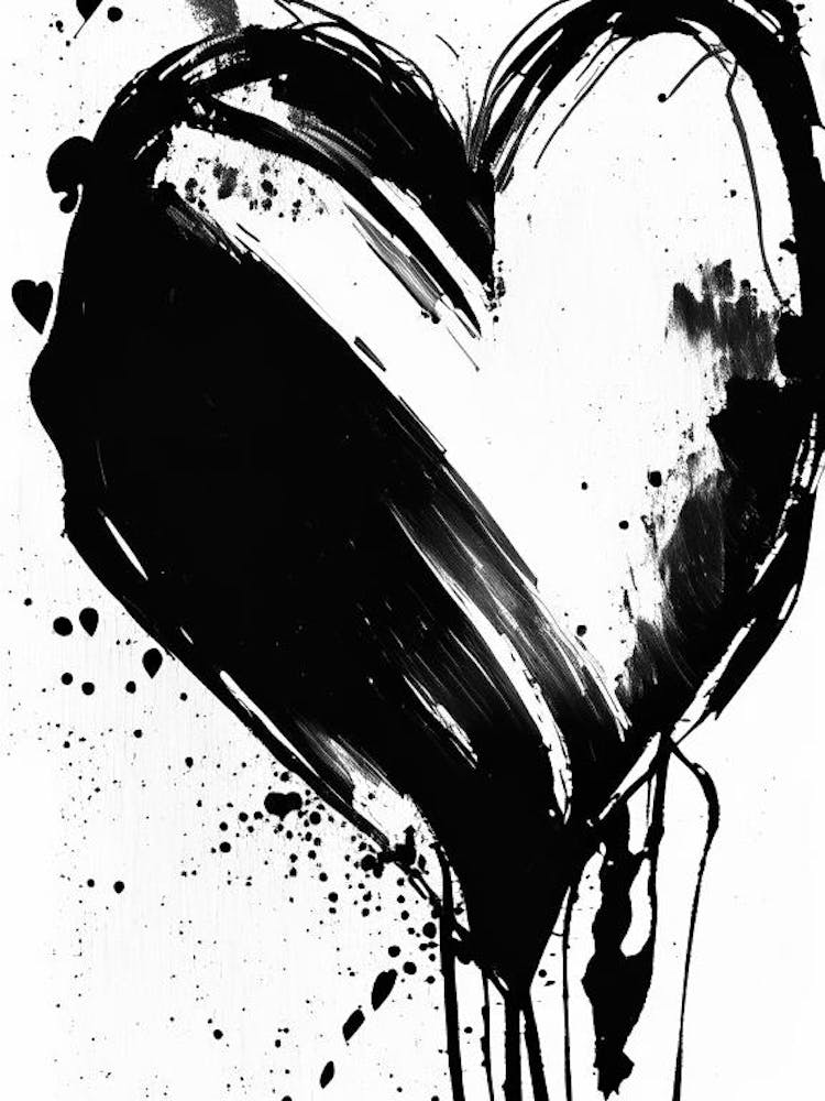 Abstract Heart Symbol Black And White Painting