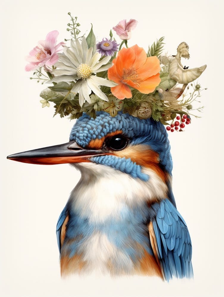 Bird With A Flower Crown Kingfisher 3