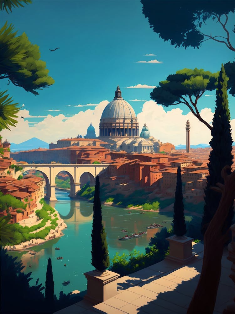 Rome, Tuscany, Italy Travel Poster Vintage