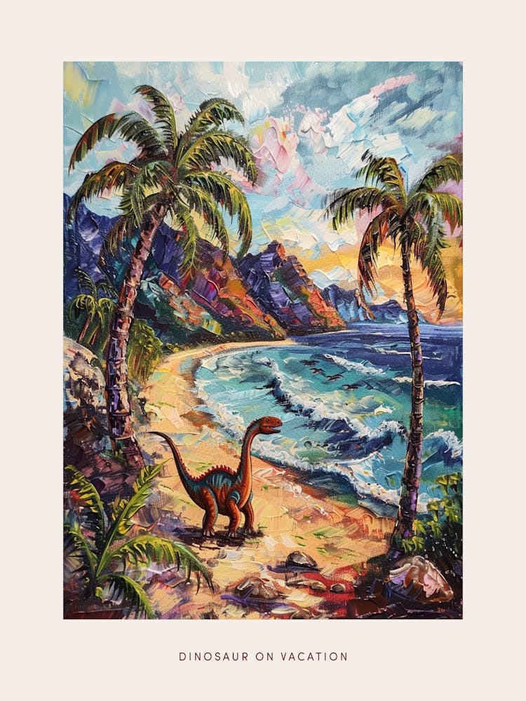 Dinosaur On The Beach Painting 1 Poster
