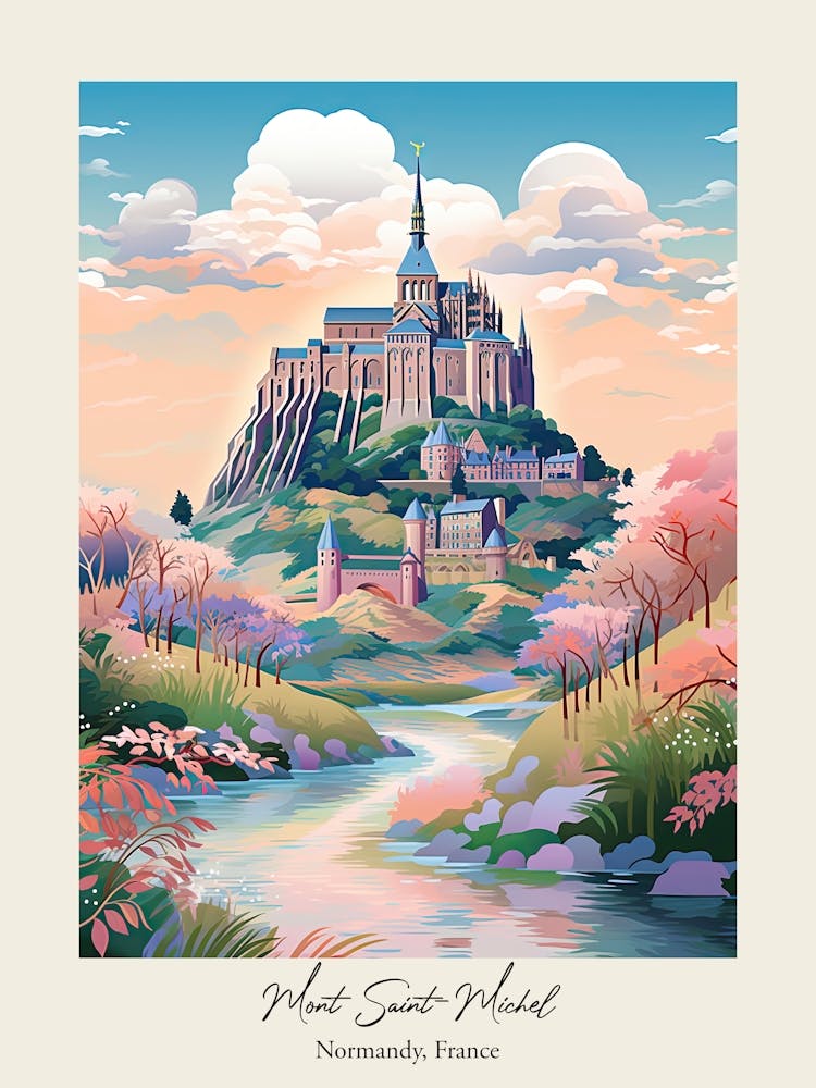 Mont Saint Michel   Normandy, France   Cute Botanical Illustration Travel 1 Poster