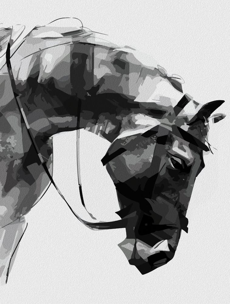 Abstract Horse Portrait – Equine Strength In Monochrome