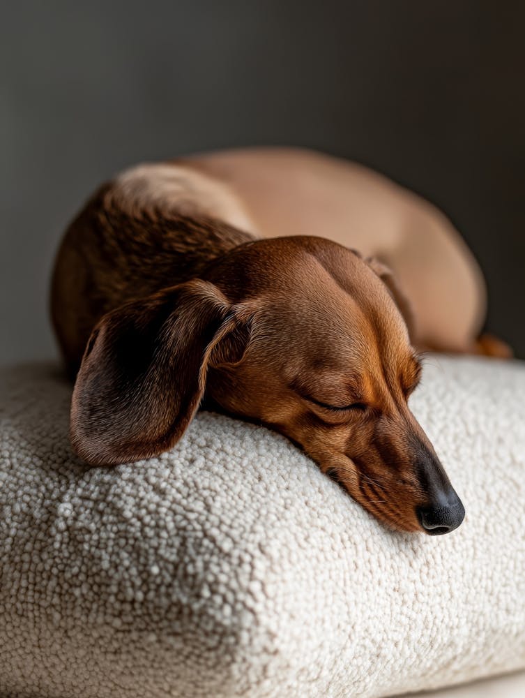 Dachshund Sleeping On A Pillow.Generated AI. Wall
