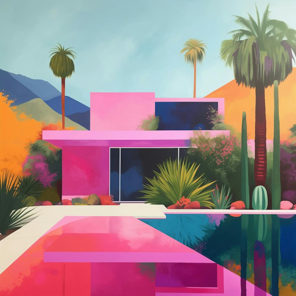 Pink Palm Springs Architektur, Illustation Malerei