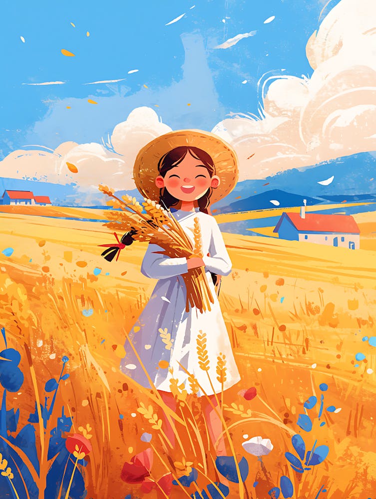 Cute Little Girl In A Wheat Field 13