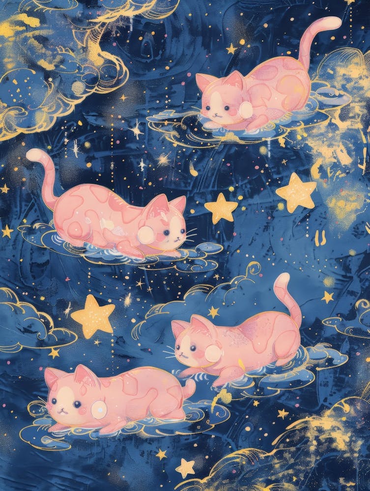 Pink Cats In The Stars