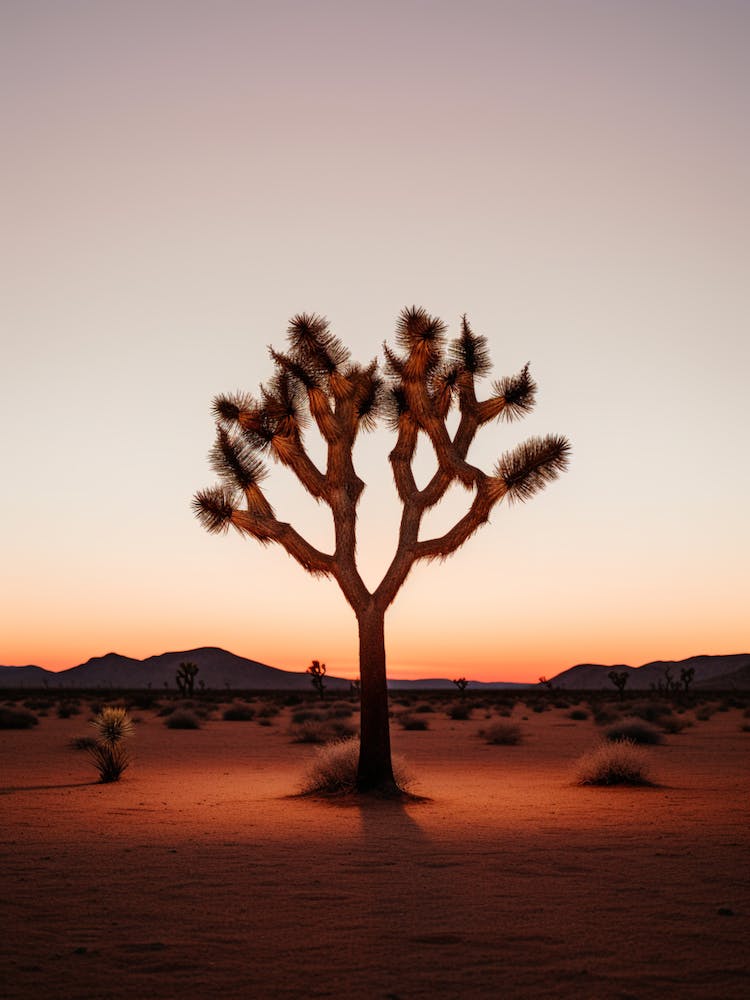  Photograph Of A Joshua Tree At Dusk  In A Sandy Desert 1