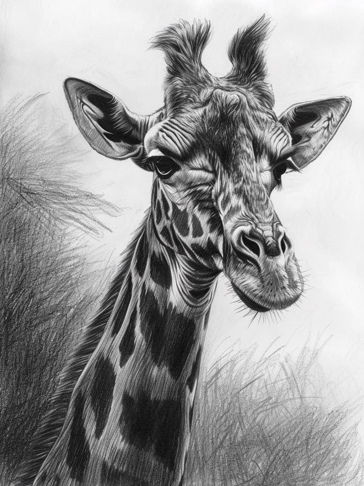 Giraffe In The Grass Pencil Drawing 9