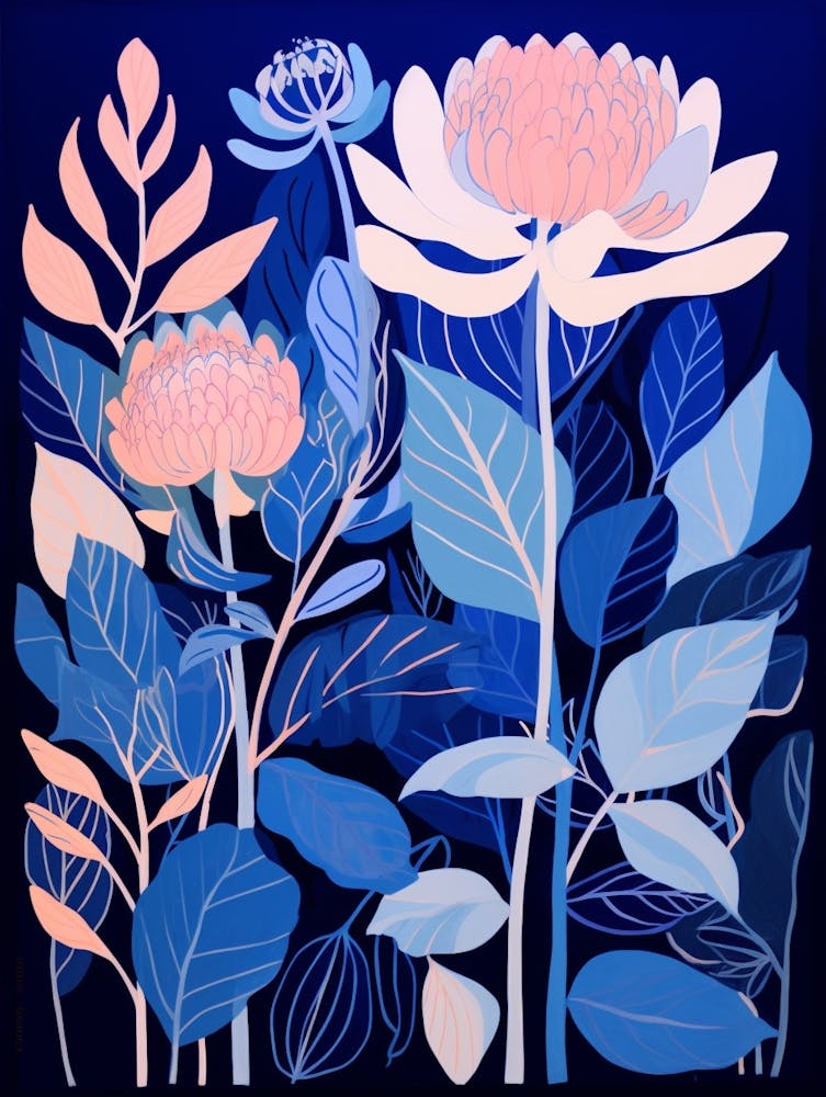 Blue Flower Illustration Protea 1
