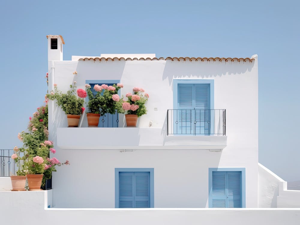 Mediterranean Blue And White Beach House Summer Photography