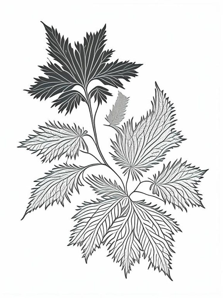 Nettle Herb William Morris Inspired Line Drawing 3