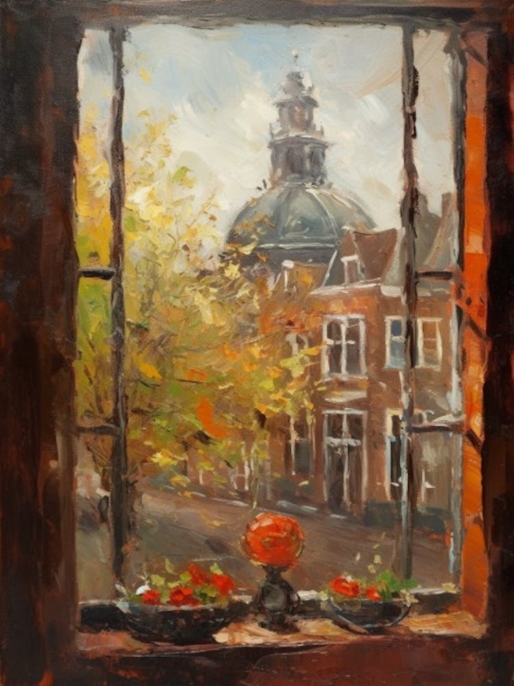 Window View Of Amsterdam In The Style Of Impressionism 2