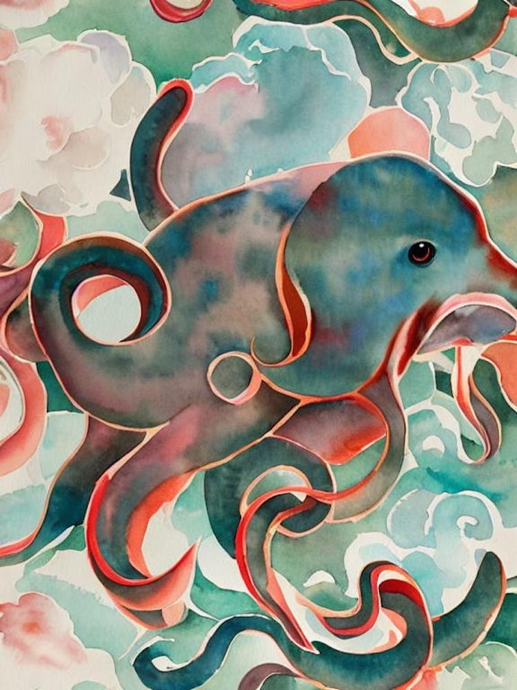 Dumbo Octopus Vintage Graphic Watercolour