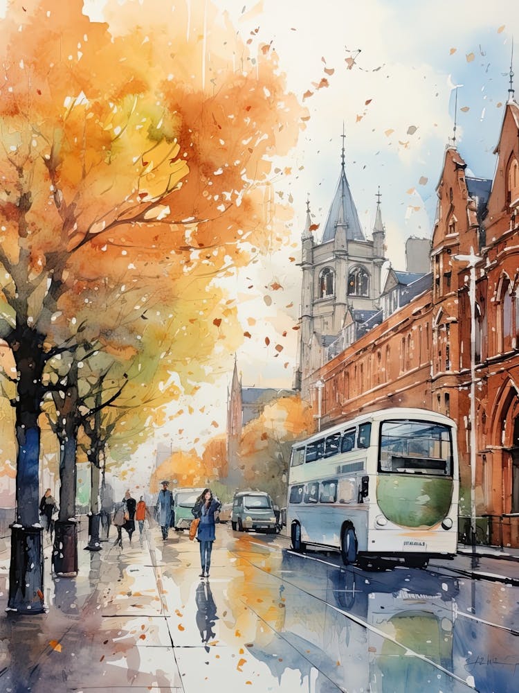 Dublin Ireland In Autumn Fall, Watercolour 2