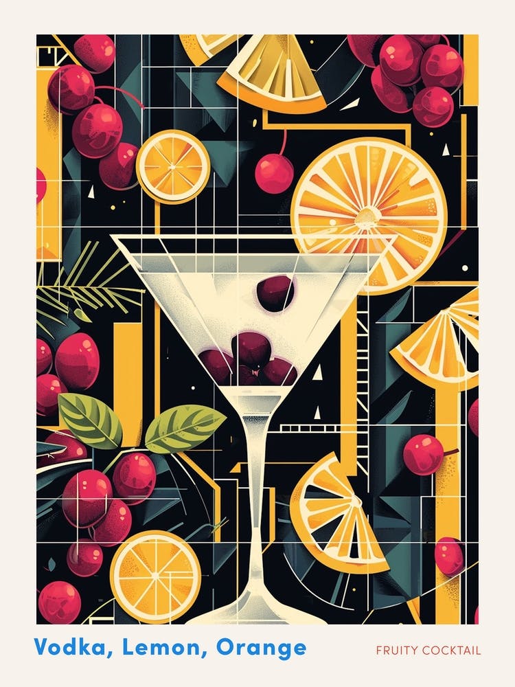 Cocktail Fruité Art Déco 5 - Affiche