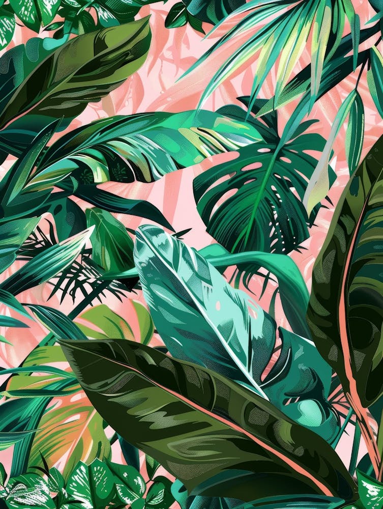 Tropical Leaves On Pink Background