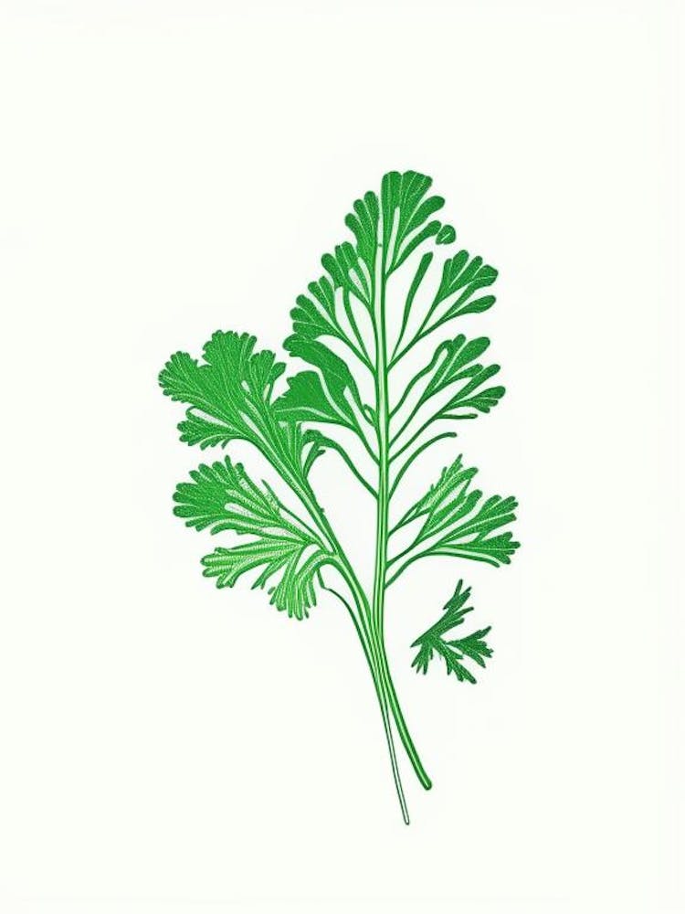 Cilantro (Coriander Leaf) Spices And Herbs Minimal Line Drawing 2