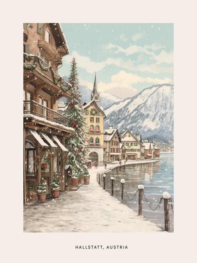 Vintage Winter Poster Hallstatt Austria 2