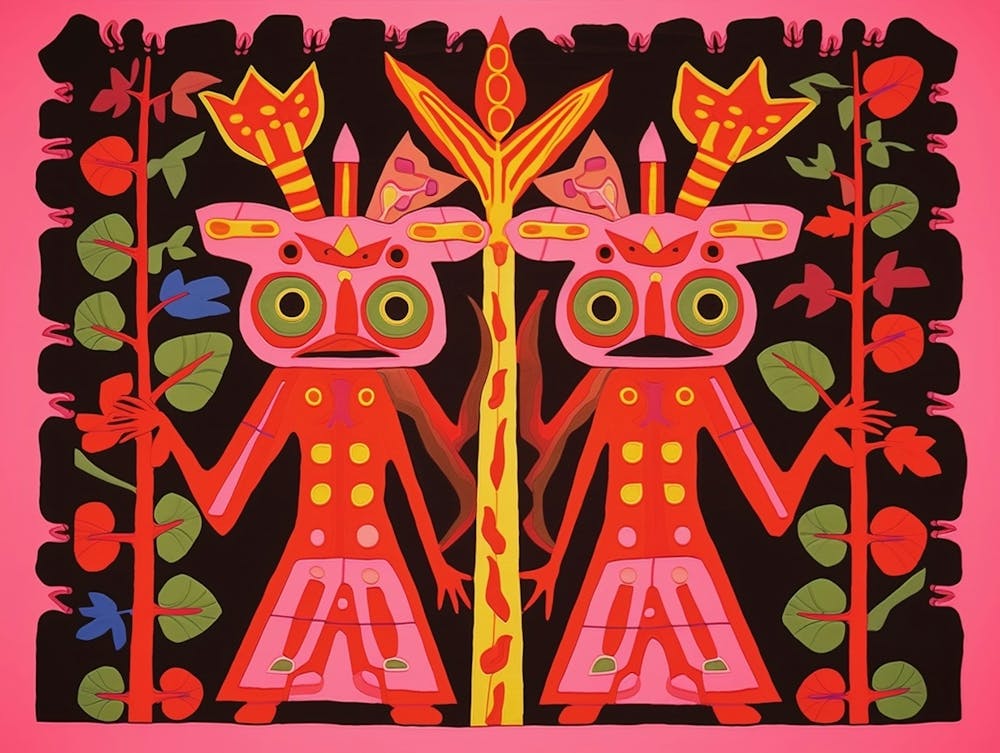 Red Eyed Tree Frog Folk Style Animal Illustration