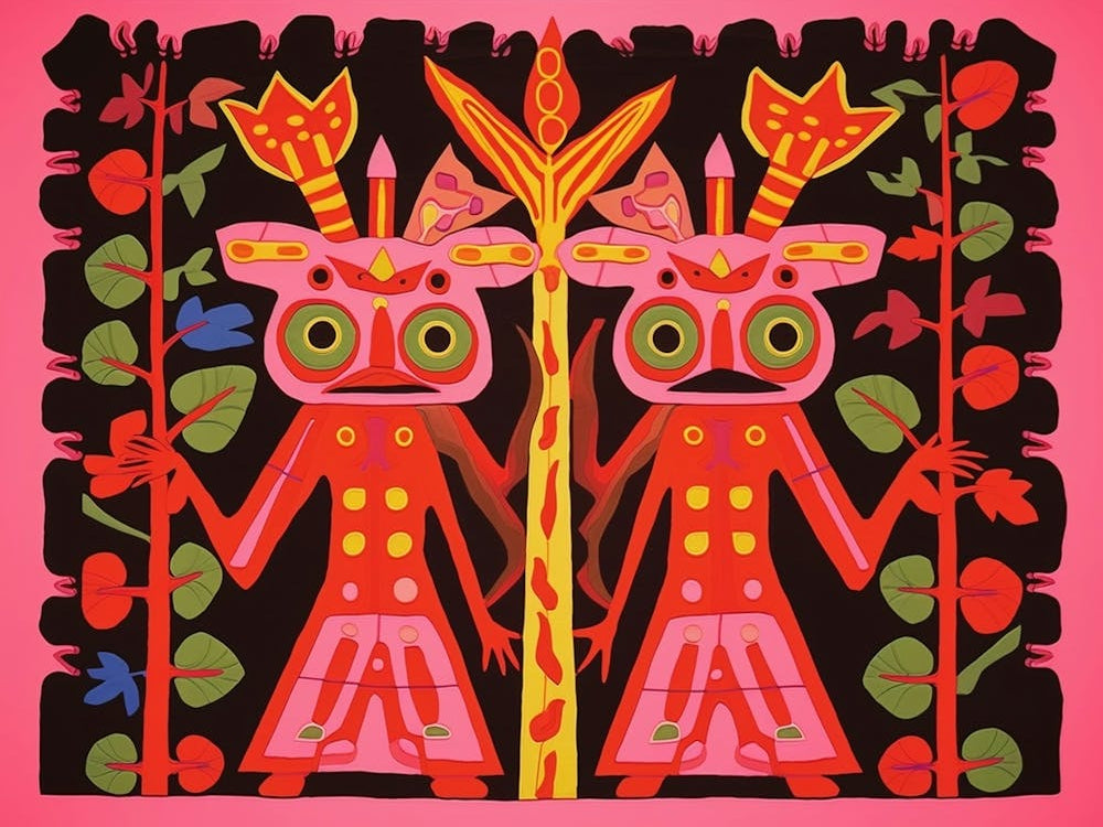 Red Eyed Tree Frog Folk Style Animal Illustration