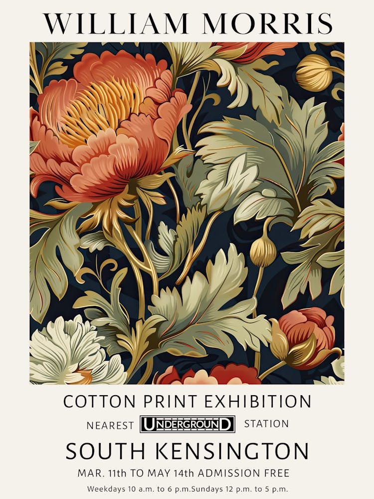 William Morris Red Flowers Dark Academia