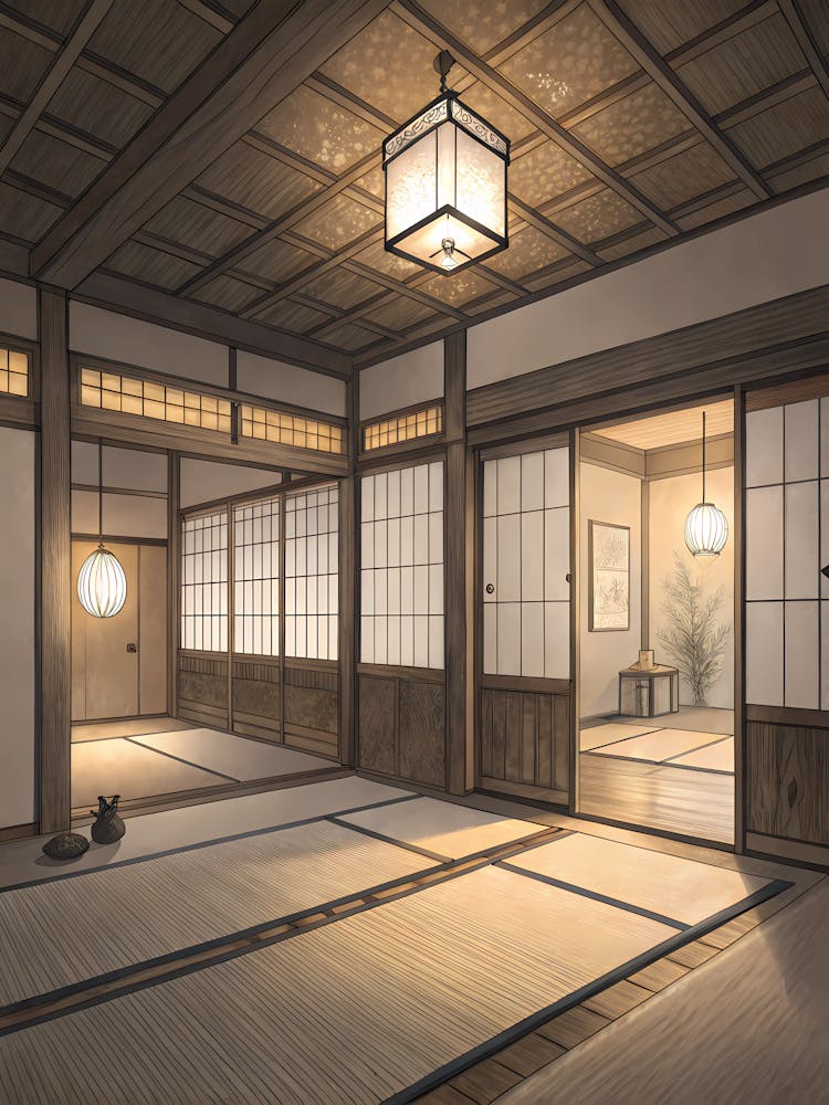 Minimalist Ink Sketch Of Interior Tatami Layout